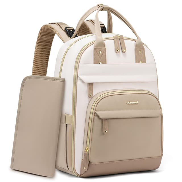 LOVEVOOK Diaper Bag Backpack, Baby Bag with Changing Pad, Large Diaper Backpack Boy Girl, Waterproof Baby Registry Bag for Mom Dad with Stroller Buckles, Beige-khaki