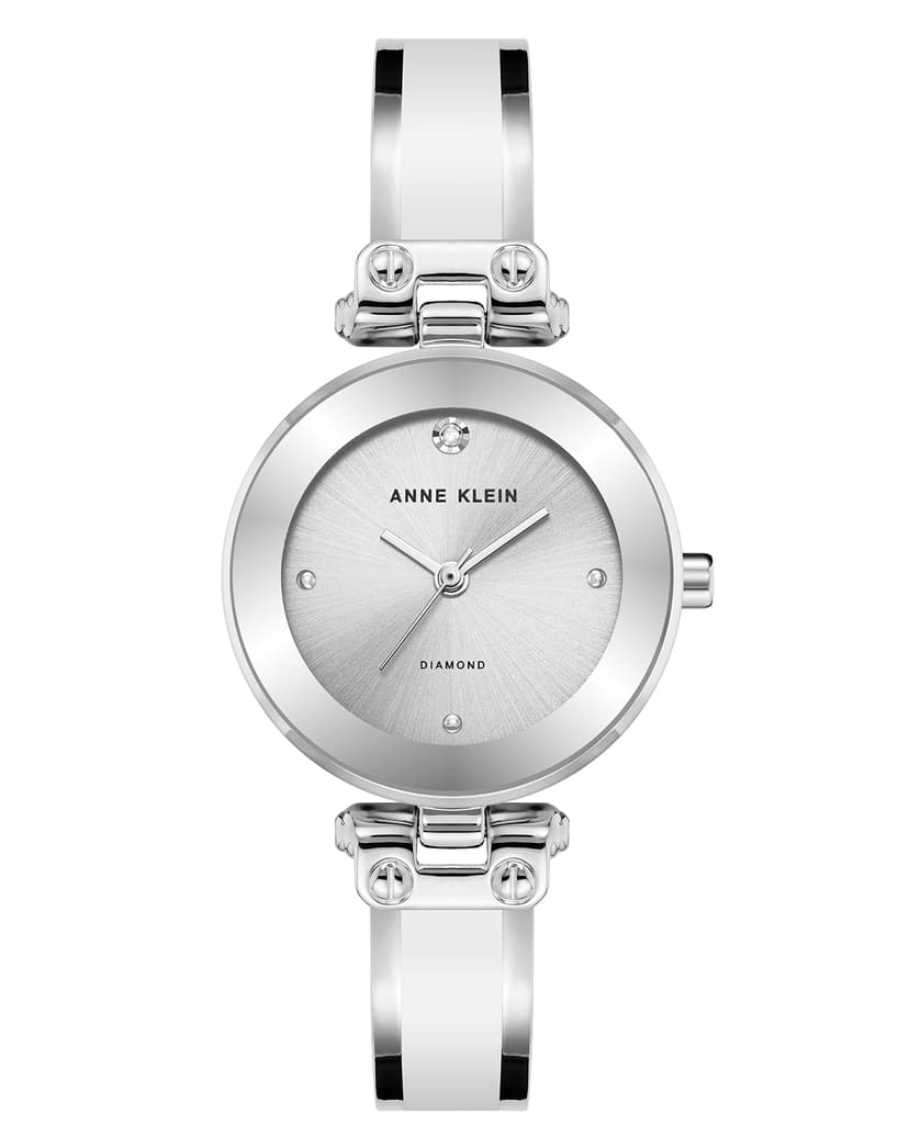 Anne Klein Women's AK/1981WTSV Premium Crystal Accented Silver-Tone and White Bangle Watch