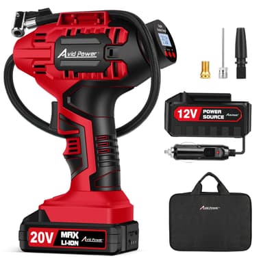 AVID POWER Tire Inflator Portable Air Compressor, 20V Cordless Car Tire Pump, Rechargeable Battery Powered Air Compressor w/12V DC Adapter, Digital Pressure Gauge