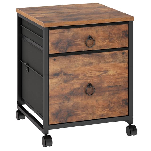 HOOBRO File Cabinet, 2-Drawer Vertical Mobile Office Cabinet, Rolling Printer Stand, for A4/Letter Size Files, Nonwovens Drawer, for Home Office, Rustic Brown BF21WJ01