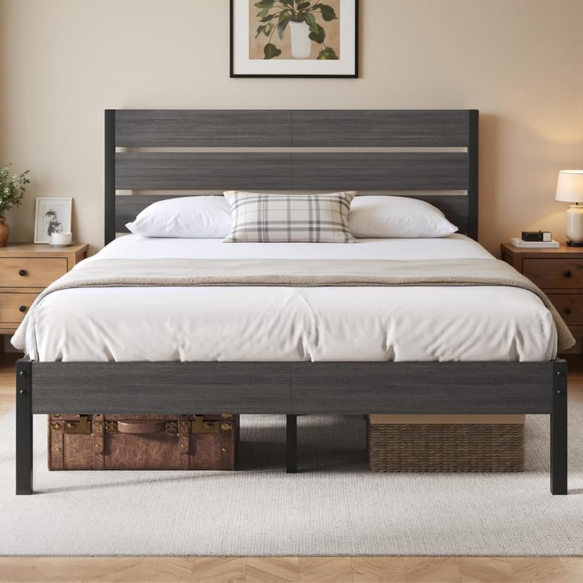 Fluest Queen Bed Frame with Headboard and Footboard, Metal Platform Bed Frame with Under Bed Storage, All-Metal Support System, No Box Spring Needed, Easy Assembly,Vintage Grey