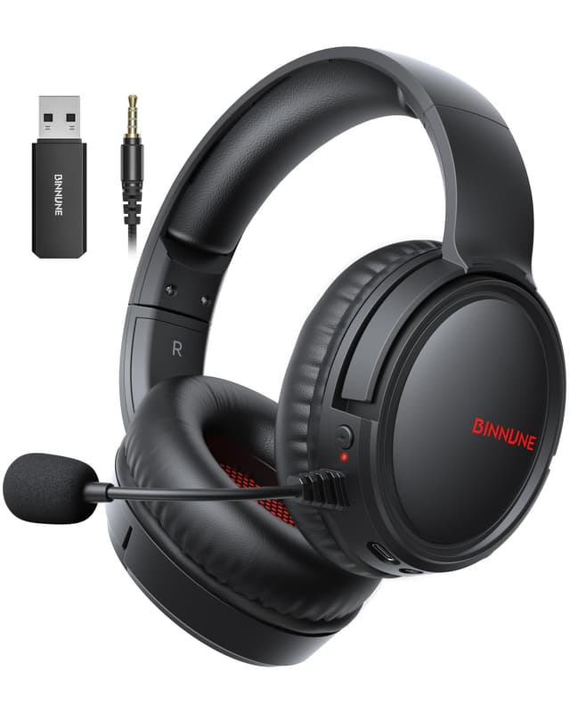 BINNUNE 2.4GHz Wireless Gaming Headset with Mic for Ps5/4, PC, Mac, Bluetooth Gaming Headset with Flip Microphone,Headphones for Laptop Computer