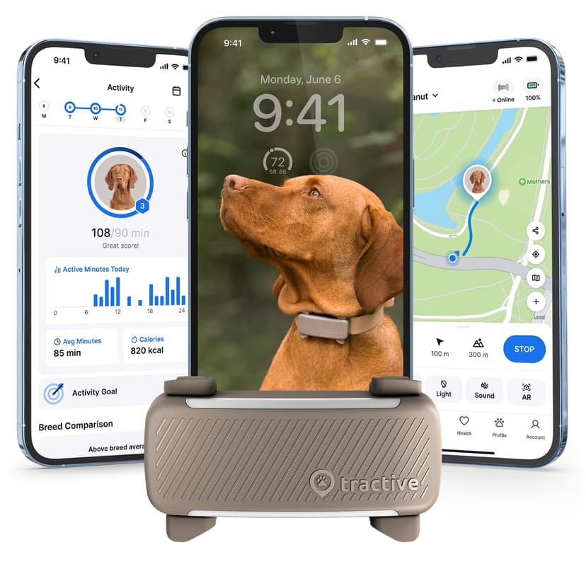 Tractive Smart Dog GPS Tracker | Live Pet Tracker with Virtual Fence | Vital Signs Monitoring of Heart & Respiratory Rate | Bark Monitoring | Dog Collar Attachment (Brown)