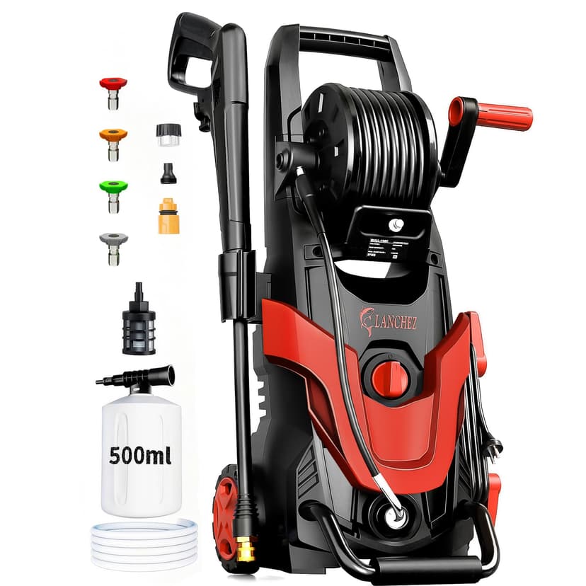 2026 Upgrade Pressure Power Washer 4800PSI w/4 Quick Connect Nozzles, Inlet Hose & Filter&500ML Soap Tank, High Cleaning Machine for Cars/Fences/Driveways/Patios/Home Cleaning,Red