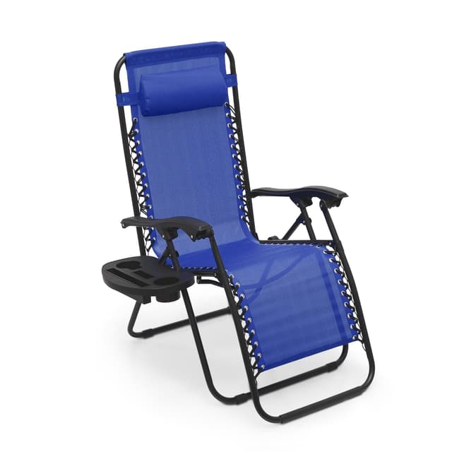 Athena Collection Zero Gravity Chair, Folding Lounge Chair, Reclining Camping Chair, Outdoor Zero Gravity Recliner with Adjustable Pillow and Cup Holder for Outside Beach Garden Patio Poolside - Blue