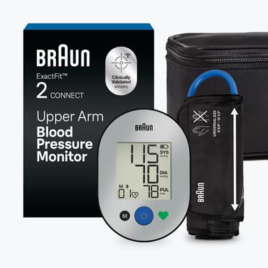 Braun ExactFit 2 Connect Upper Arm Blood Pressure Monitor with Bluetooth, At Home Blood Pressure Machine, Use with Healthy Heart App for Tracking Trends