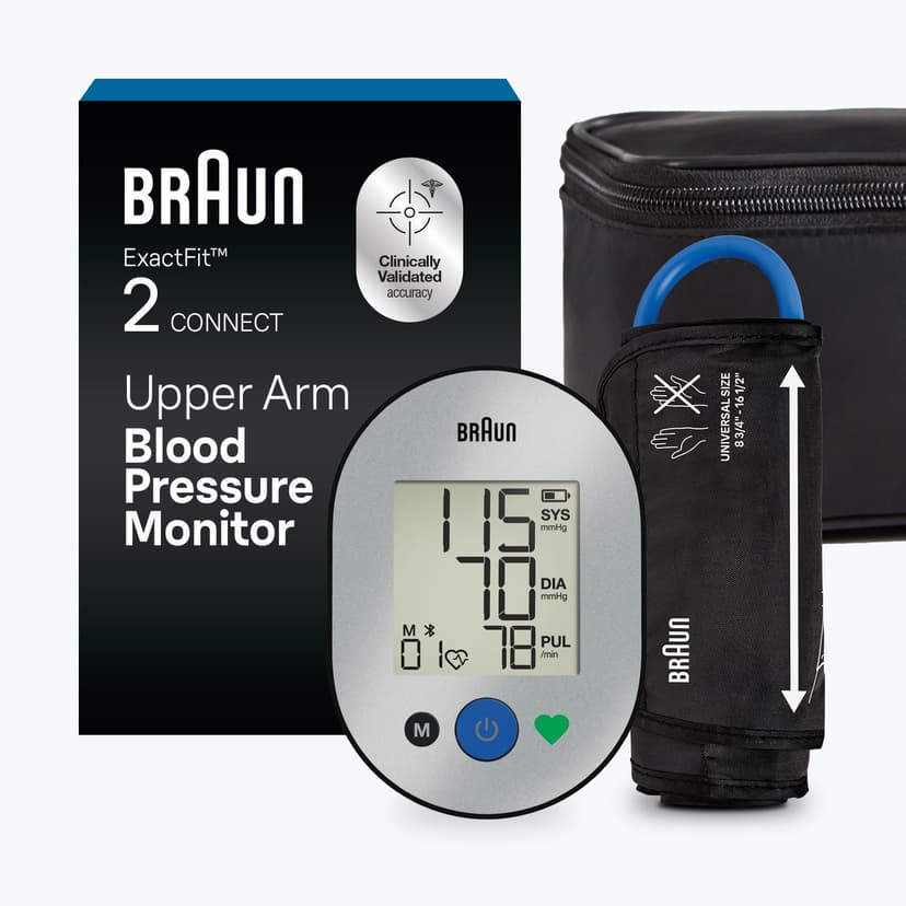 Braun ExactFit 2 Connect Upper Arm Blood Pressure Monitor with Bluetooth, At Home Blood Pressure Machine, Use with Healthy Heart App for Tracking Trends