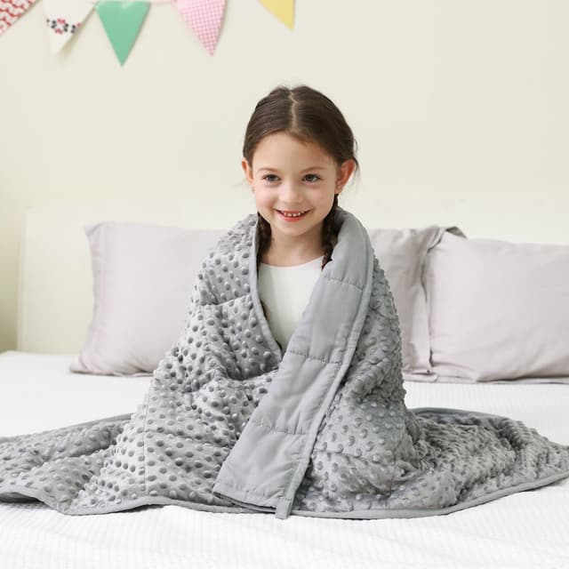 Mr. Sandman Weighted Blanket 5LBS 36 x 48 Inches, Minky Dots Heavy Blanket with Glass Beads, Soft and Cooling for School and Home, Grey
