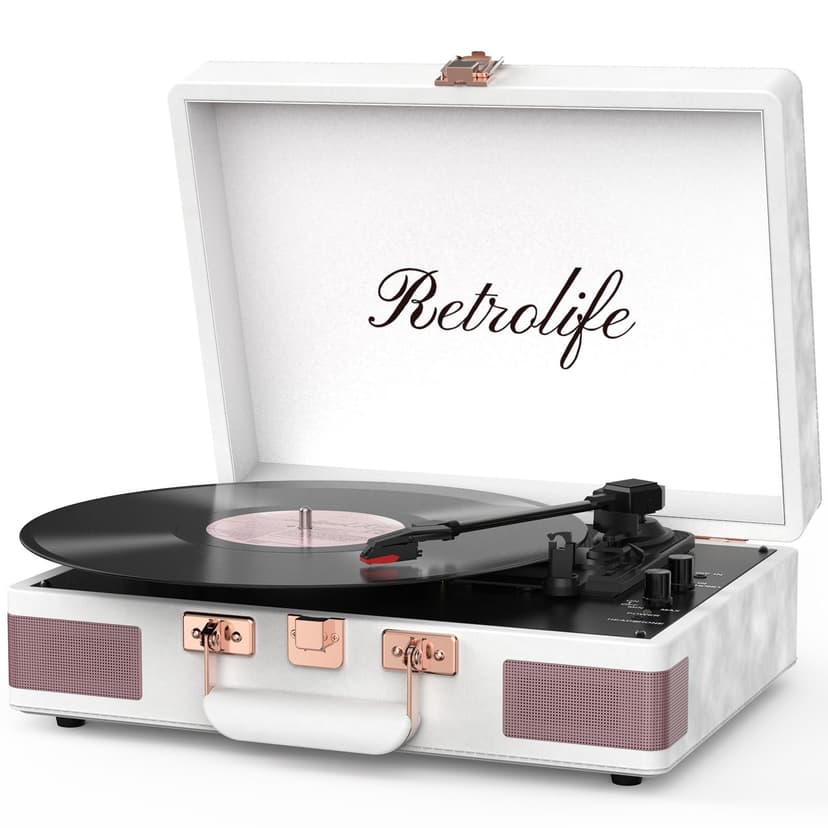 Record Player 3 Speed Bluetooth Portable Suitcase Vinyl Player with Built-in Speakers Turntable Enhanced Audio Sound PU Leather Vintage Turntable