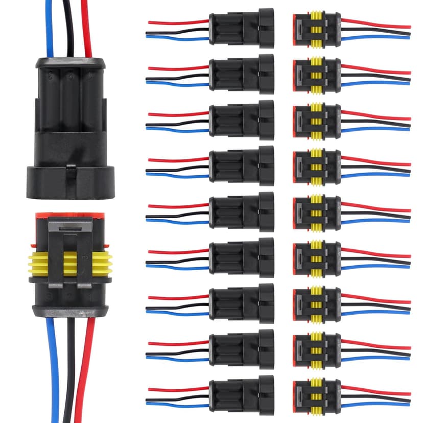 AITRIP 10 PACK 3 Pin Way Waterproof Electrical Wire Connector Plug Automotive Wire Connectors Plug with Wire AWG Marine for car Truck, Boat