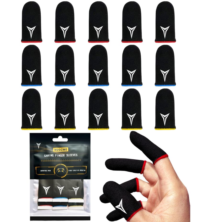 15 Pack 3 Colors E-Sports Light Model Gaming Finger Sleeves, 0.15mm Superconducting Nanofibers, Smooth Feel, Anti-Sweat, Extremely Thin, Fit All Touchscreen Devices