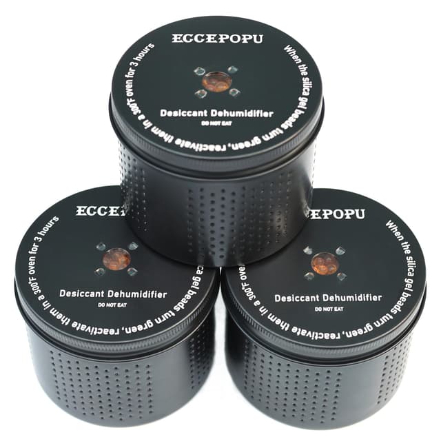 ECCEPOPU Gun Safe Dehumidifier 200g - Silica Gel Desiccant Canister, Moisture Absorber for Gun Cabinets & Safes, Protect 80 Cubic Feet, Black, Aluminum Shell
