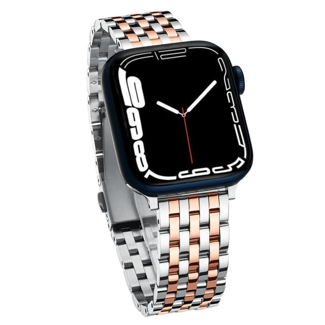 Seven-link Watch Bands for Apple Watch Series 11,10,9,8,7,6,5,4,3,2,1 and SE 3/2/1 for Women, Dressy Stainless Steel Metal Band for Apple Watch 40mm 41mm 42mm 38mm for iWatch, Two-Tone Silver/Rose Gold