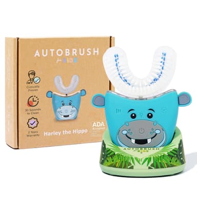 autobrush Kids Electric Toothbrush – Only ADA Accepted U-Shaped Toothbrush, Clinically Proven Up to 5.1X Better Cleaning, 30 Seconds, Full-Mouth 360 Coverage, LED Lights, Music, Ages 3-5, Hippo