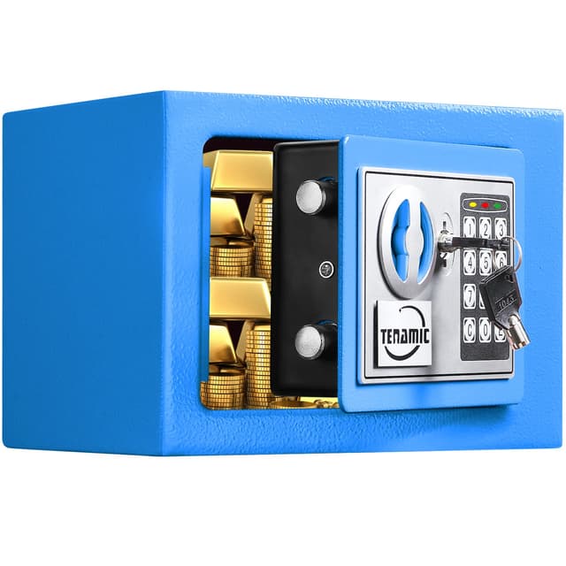 TENAMIC Safe Box 0.23 Cubic Feet Electronic Digital Security Box, Keypad Lock Box Cabinet Safes, Mini Safe Suitable for Office Hotel Home Safe, Blue
