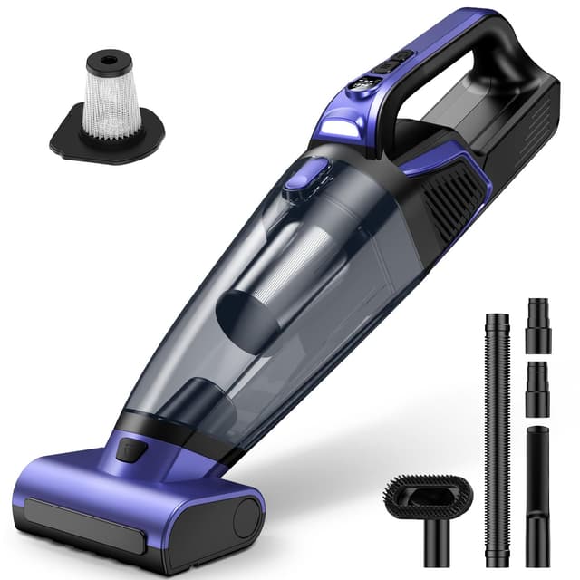 Pet Hair Handheld Vacuum Cordless: 20000PA High Power Car Vacuum with Motorized Brush and LED Light, Rechargeable Hand Held Vacuum Cleaner with Reusable Filter for Car, Home, Office & Pet, Purple