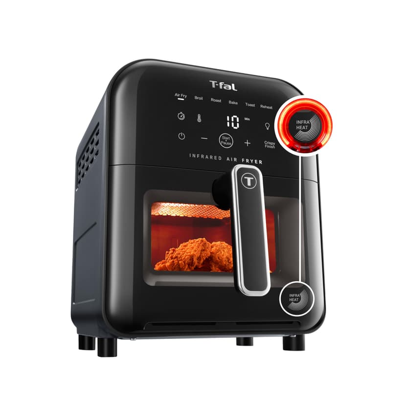 T-fal Infrared Air Fryer, 2x Faster Than Traditional Heating*, Large Air Fryer Toaster Oven Combo, 6 Qt Digital Touch Screen, 7-in-1 Cooking Functions, No-Shake Technology, 1550W, Black,