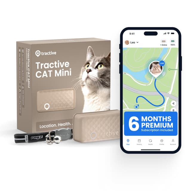 Tractive Smart Cat GPS Tracker with Free 6 Month Subscription | Real-Time Location & Wellness Monitoring for Cats 6.5 lbs+ | Territory & Location History | Up to 5-Day Battery (Brown)