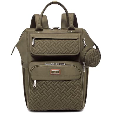 BabbleRoo Diaper Bag Backpack, Multifunction Nappy Changing Bag with Changing Pad, Stroller Straps & Pacifier Case, Unisex Stylish Travel Back Pack for Moms & Dads - Army Green