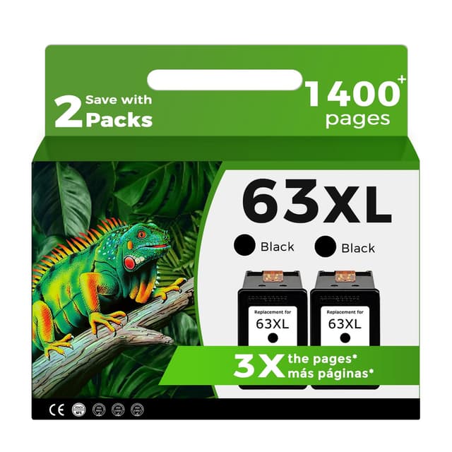 Relcolor 63XL Black Ink Cartridge Replacement for HP 63 XL 2 Pack for HP63 HP63XL for 4650 3830 5255 4520 4655 5222 5200 5258 5212 3632 5252 4652 4510 3631 3630 1112 2130 4512 2132 3634 5260 3833 4654
