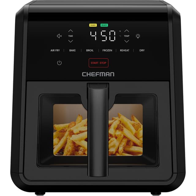Chefman Air Fryer TurboFry 7-Qt, 6-in-1 High-Powered 450°F Cooking for Crispier Results, Compact Space-Saving Design, Air Fry, Bake, Broil, Reheat, Dehydrate, Defrost, Fast & Even Cooking – Black