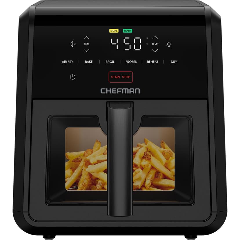 Chefman Air Fryer TurboFry 7-Qt, 6-in-1 High-Powered 450°F Cooking for Crispier Results, Compact Space-Saving Design, Air Fry, Bake, Broil, Reheat, Dehydrate, Defrost, Fast & Even Cooking – Black
