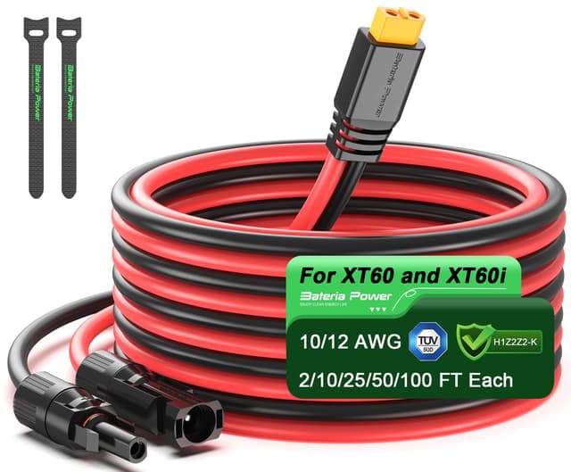 Bateria Power Solar to XT60 Charge Extension Cable 10AWG 10Ft, Solar Connector to XT60 Adapter Cable for Solar Panel to LiFePO4 Battery RV Portable Power Station Solar Generator,10AWG 10Ft