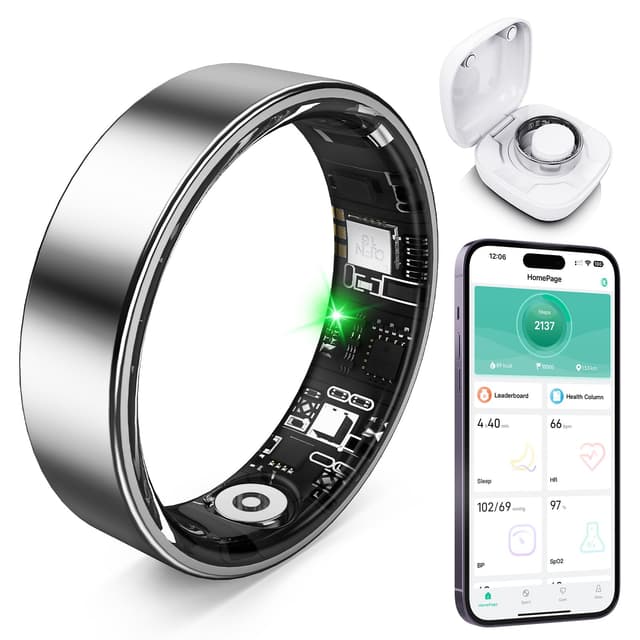 Free Shark Smart Ring with Sleep Monitoring, Step Counting, Heart Rate, Blood Oxygen for iOS and Android, No Subscription Fee, IP68 Waterproof Health Tracker (Silver, 8)