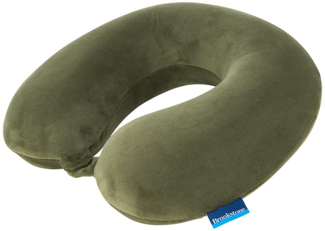 Brookstone Travel Neck Pillow - Lightweight Fleece Casing U-Shaped Stuffable Memory Foam Travel Pillow for Sleeping and Neck Support, Olive