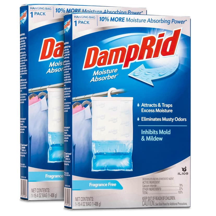 Damp Rid Hanging Bag Moisture Absorber – Fragrance Free Humidity Absorber for Closets, Closet Deodorizer & Odor Absorber, 15.4 oz Hanging Bags 2 Pack - Ilios Packaging