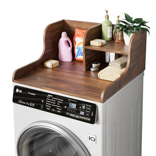 DTK Washer Dryer Countertop with Shelf,27.5" D x 27" W x 11.8" H Wood Countertop for Washer and Dryer,Laundry Countertop with Anti-Slip Strips and Edge Rails,Dryer Countertop for Laundry Room(Walnut)