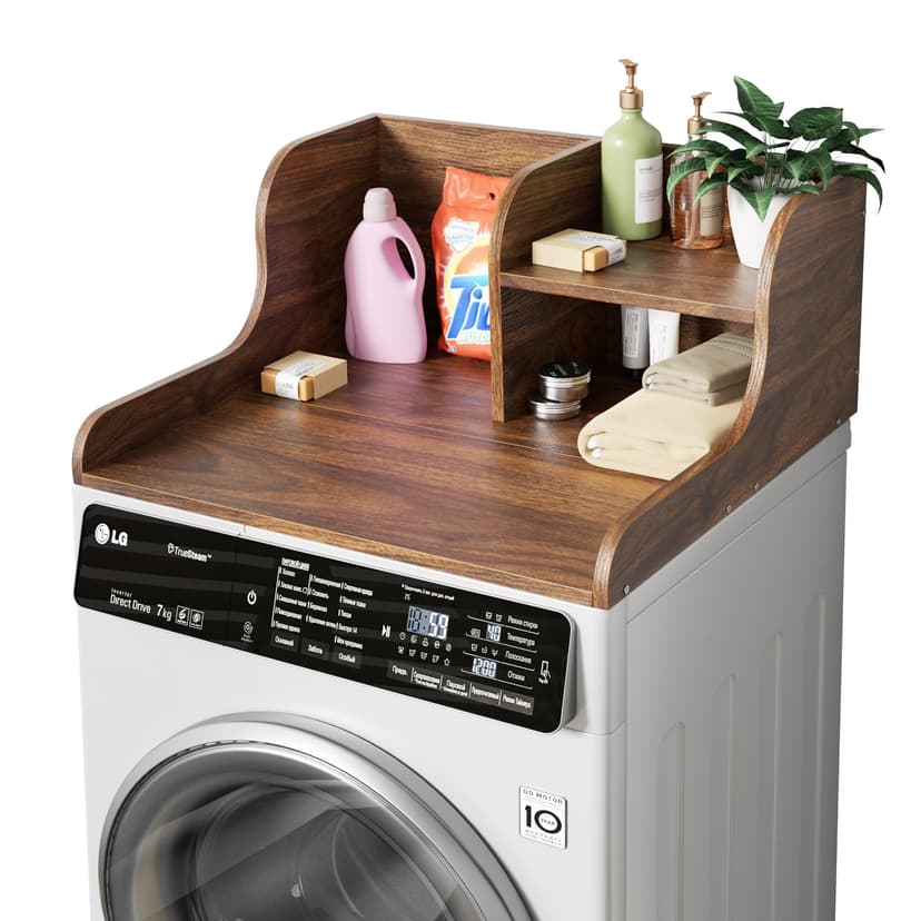 DTK Washer Dryer Countertop with Shelf,27.5" D x 27" W x 11.8" H Wood Countertop for Washer and Dryer,Laundry Countertop with Anti-Slip Strips and Edge Rails,Dryer Countertop for Laundry Room(Walnut)