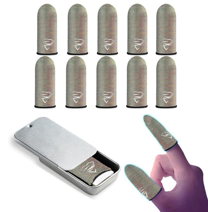 Ultra-Thin Silver Fiber Gaming Finger Sleeves - Breathable, Sweatproof, Seamless Fit with 0.25mm Precision for Enhanced Touchscreen Sensitivity, Anti-Slip Design, and All-Season Comfort (10Pcs)