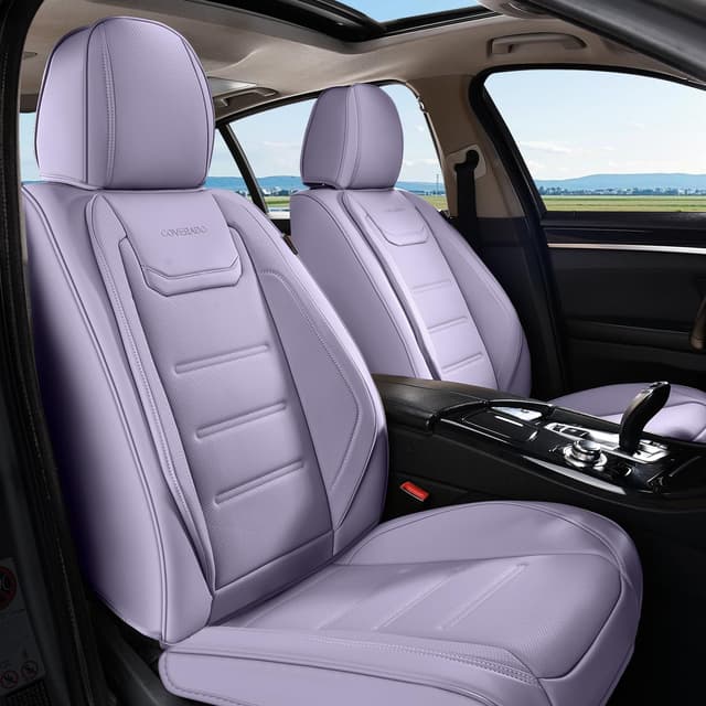 Coverado Car Seat Covers, Front Covers for Cars, Car Seat Cover Front Seats, Car Seat Protector Waterproof, Leather Car Seat Cushion, Universal Interior Covers Seat Protectors for Most Cars Purple