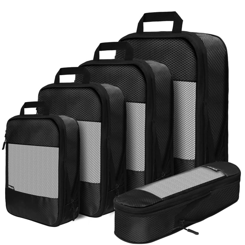 Compression Packing Cubes for Suitcases,5 Set Travel Essentials, Lightweight Luggage Organizer Bags, Travel Cubes for Carry on(Black)