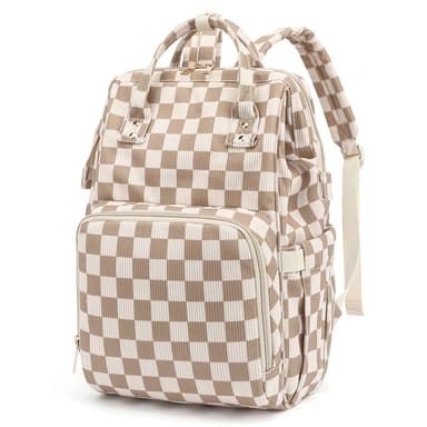 Dezcrab Baby Diaper Bag Backpack for Mom, Large Capacity Travel Nappy Bag for Boys & Girls with Stroller Straps (Corduroy Checkered Brown)