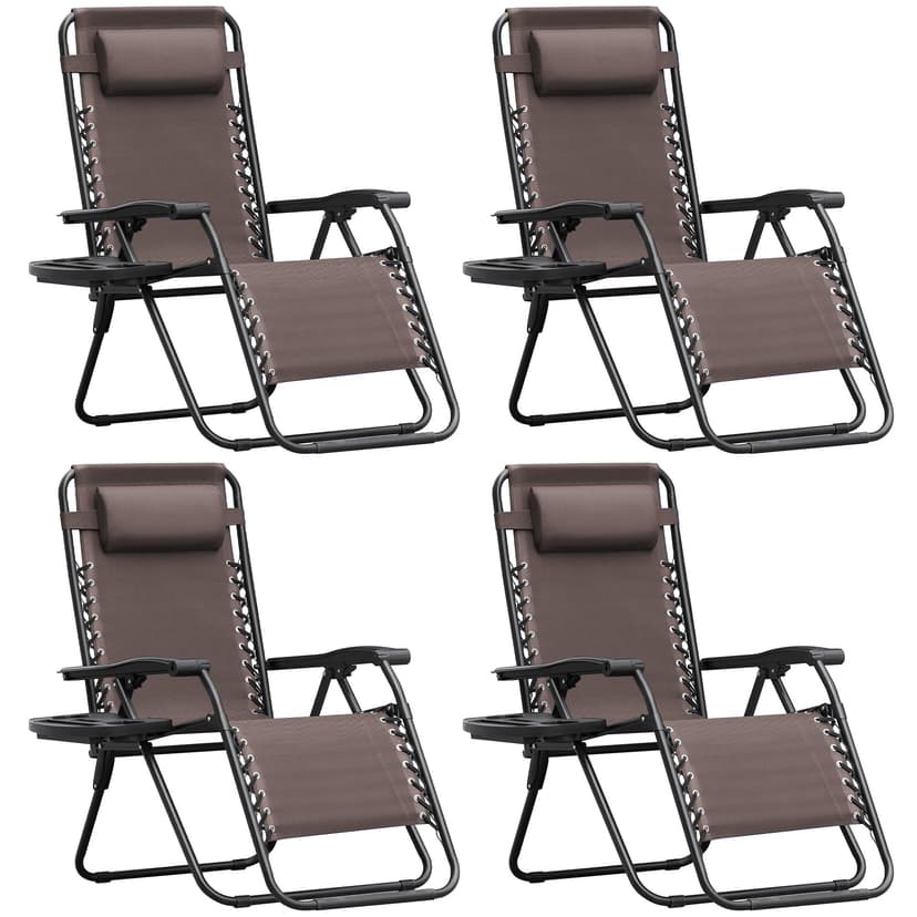 Homall Zero Gravity Chair Patio Folding Lawn Outdoor Lounge Gravity Camp Reclining Lounge Chair with Cup Holder Pillows for Poolside Backyard and Beach Set of 4 (Brown)