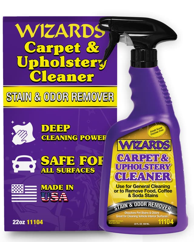 Wizards Carpet and Upholstery Cleaner - Fabric Cleaner Spray Solution for a Fresh & Clean Car - Pet Stain & Smell Remover and Natural Carpet Cleaner - Made in USA - 22 oz