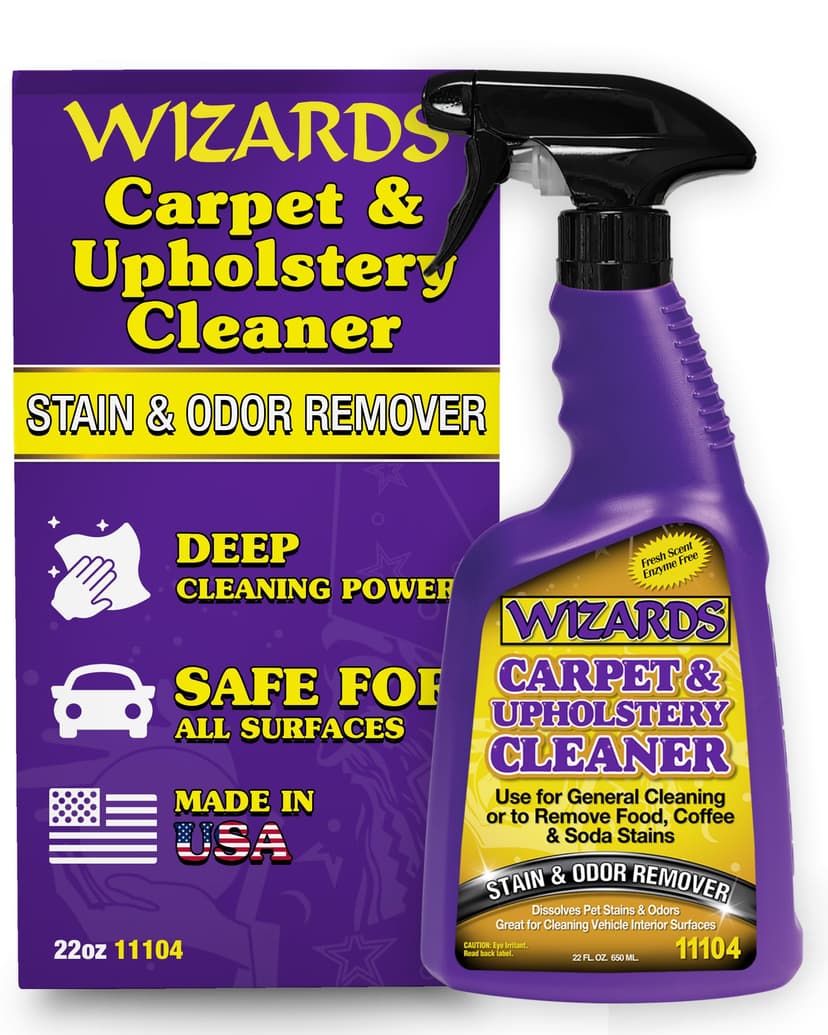 Wizards Carpet and Upholstery Cleaner - Fabric Cleaner Spray Solution for a Fresh & Clean Car - Pet Stain & Smell Remover and Natural Carpet Cleaner - Made in USA - 22 oz