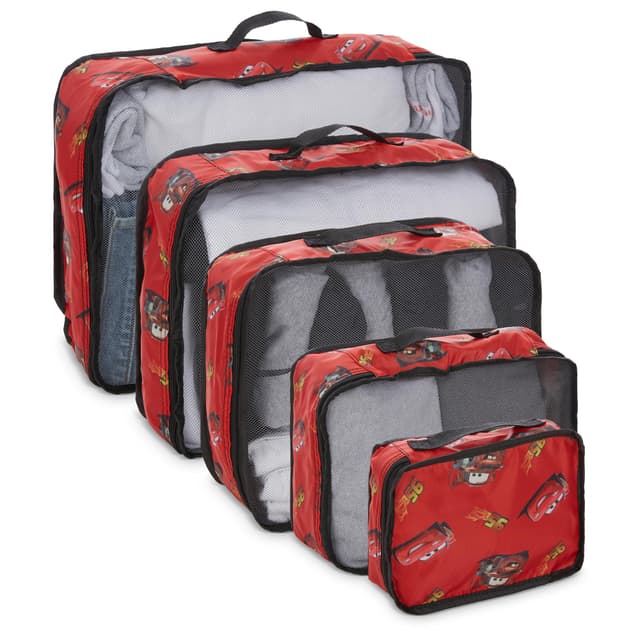 Disney Cars Lightning Mcqueen Packing Cubes - Winnie the Pooh, Minnie Mickey Stitch 5 Piece Packing Cubes Compression - Travel Essential Accessories - Luggage Suitcase Organizer Set - For Kids, Adults
