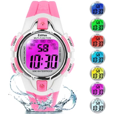 Edillas Kids Watches Digital Girls Boys, 7 Colors Light Wristwatch for Child Waterproof Sport Outdoor Multifunctional with Stopwatch/Alarm