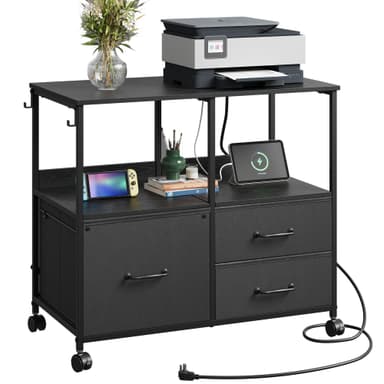 DEVAISE 3 Drawer Mobile File Cabinet, Rolling Printer Stand with Storage Shelf, Fabric Lateral Filing Cabinet fits A4 or Letter Size, Adjustable Shelf for Home Office, Black