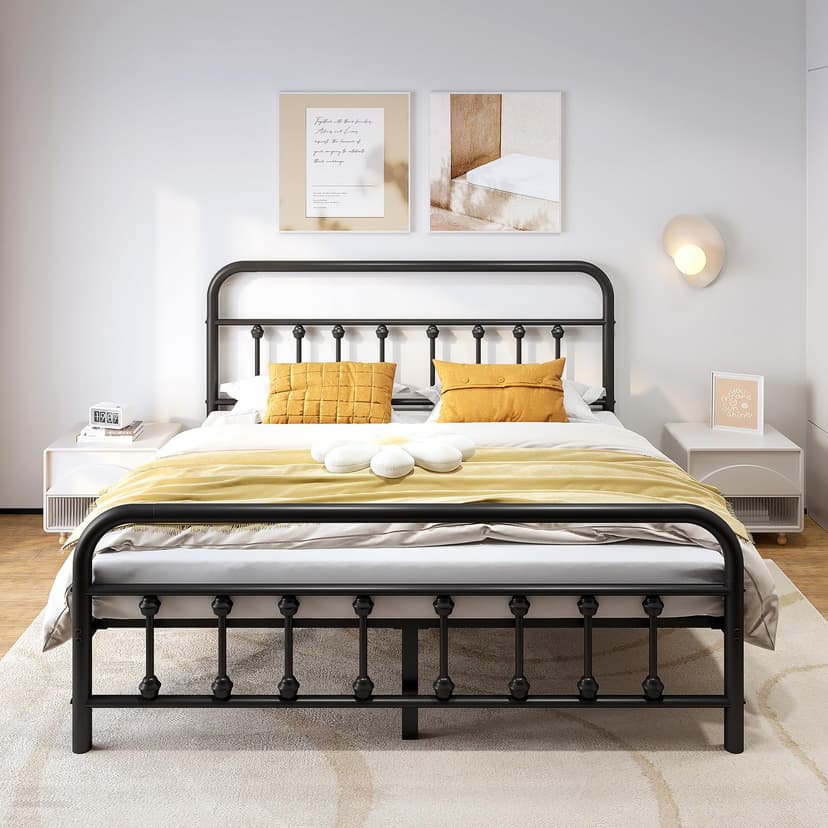 Vengarus Metal Bed Frame,Full Size Bed Frame with Headboard,Structurally Stable, Heavy Duty Steel Slat Supported,Under Bed Storage,No Box Spring Needed,14 Inch,Black