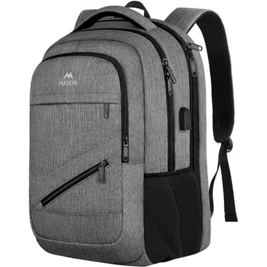MATEIN Travel Laptop Backpack, 17 Inch Work TSA Approved Carry on Backpack, Large Computer Business Bag for Men Women with USB Port and Trolley Sleeve, College School Rucksack Book Bag, Grey