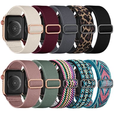 Maledan Stretchy Nylon Solo Loop Compatible with Apple Watch Bands 38/40/41/42mm for Women & Men, Adjustable Sport Elastic Wristband Strap for iWatch Ultra 2 Series SE/11/10/9 8/7/6/5/4/3/2/1, 10 Pack