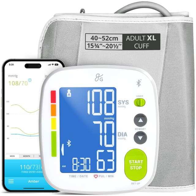 Greater Goods Bluetooth Blood Pressure Monitor with Extra-Large Cuff (15.7"–20.5") – Automatic Digital Upper Arm BP Monitor for Large Arms, Easy-to-Read Backlit Display, Complete Home Kit