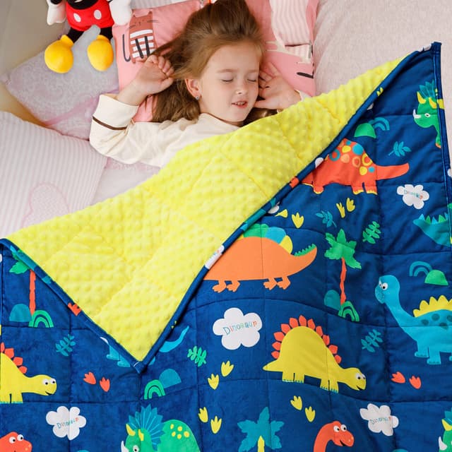 Sivio Weighted Blanket 5 lbs, Super Soft Crystal Velvet & Minky Dots Cartoon Patterns Reverise Heavy Throw, Heavy Blankets, 36 x 48 Inch Blue Dinosaur