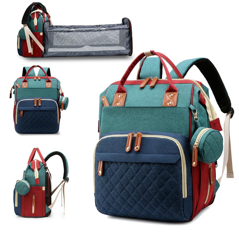 Lamroro Diaper Bag with Changing Station, Waterproof 3 in 1 Diaper Backpack with Foldable Changing Pad, Baby Registry Search &Baby Shower Gifts - Newborn Essentials, Red-Green-Blue