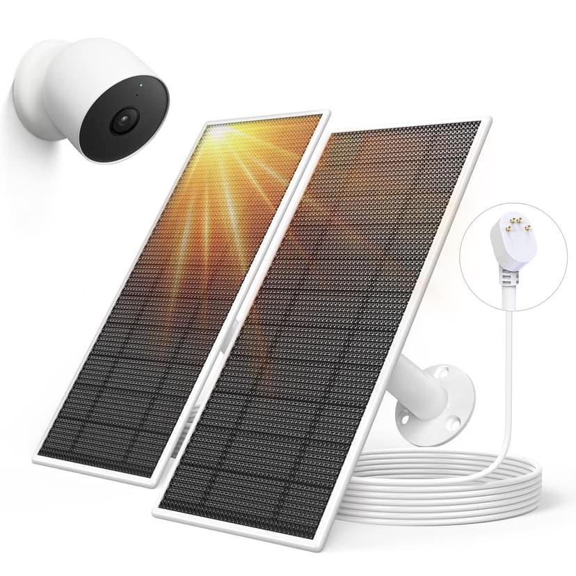 Solar Panel for Google Nest Camera, 5W Solar Power Charger for Nest Camera Outdoor or Indoor(Battery Version), 13.1Ft Fast Charging Cable, IP66 Waterproof, 2 Pack