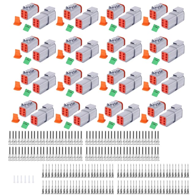 262 PCS Deutsch DT Grey 6 Pin Connectors 16 Set, Waterproof Electrical Wire Connector with Stamped Contacts and Seal Plug for Truck, Off-Road Vehicles, Construction, Agriculture, Motorcycle Wiring